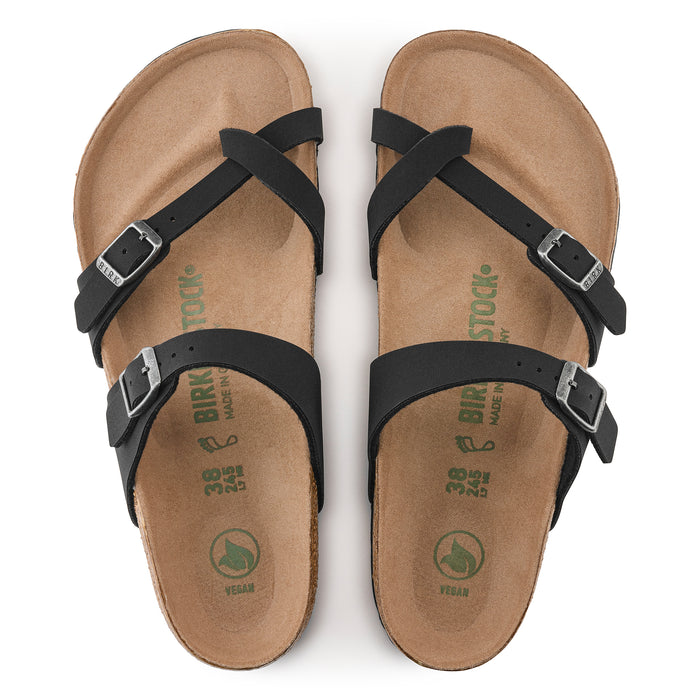 Overhead view of the Birkenstock Mayari Vegan Sandal Birkibuc in Black