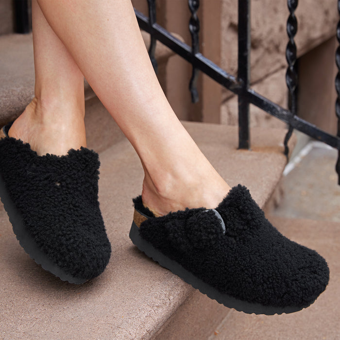 BOSTON TEDDY SHEARLING CLOG - BLACK