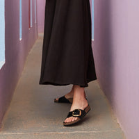 Birkenstock Madrid Big Buckle Slide in Black High-Shine Patent Leather