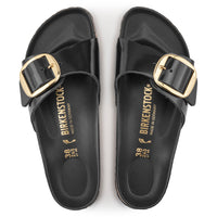 Birkenstock Madrid Big Buckle Slide in Black High-Shine Patent Leather