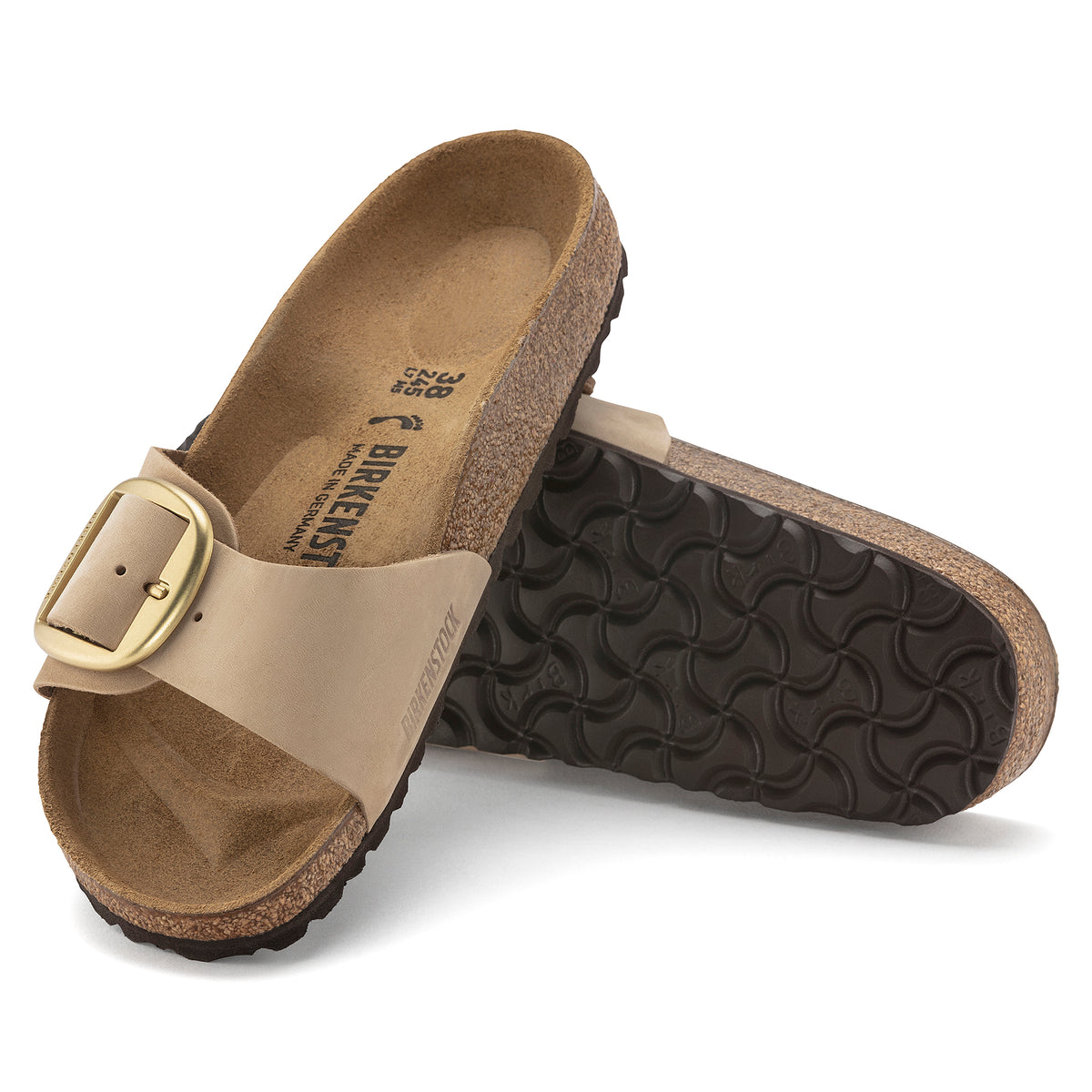 Birkenstock Madrid Big Buckle Slide in Sandcastle Nubuck Leather