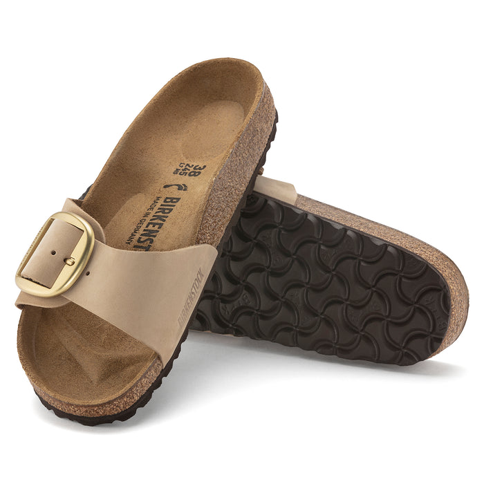 Birkenstock Madrid Big Buckle Slide in Sandcastle Nubuck Leather