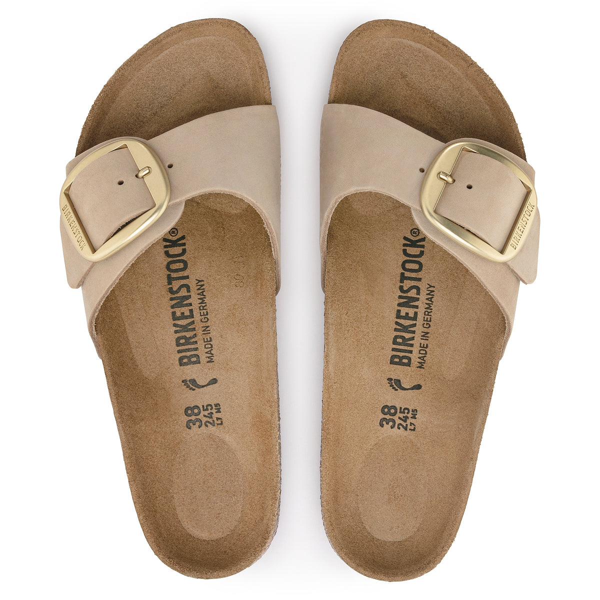 Birkenstock Madrid Big Buckle Slide in Sandcastle Nubuck Leather