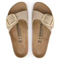 Birkenstock Madrid Big Buckle Slide in Sandcastle Nubuck Leather