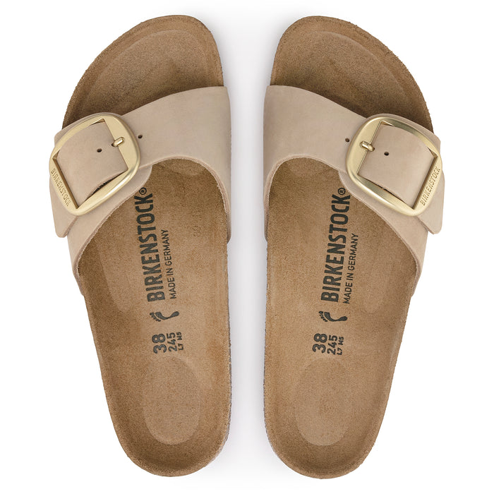 Birkenstock Madrid Big Buckle Slide in Sandcastle Nubuck Leather