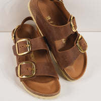 Birkenstock Milano Big Buckle Sandal with Backstrap in Cognac Oiled Leather