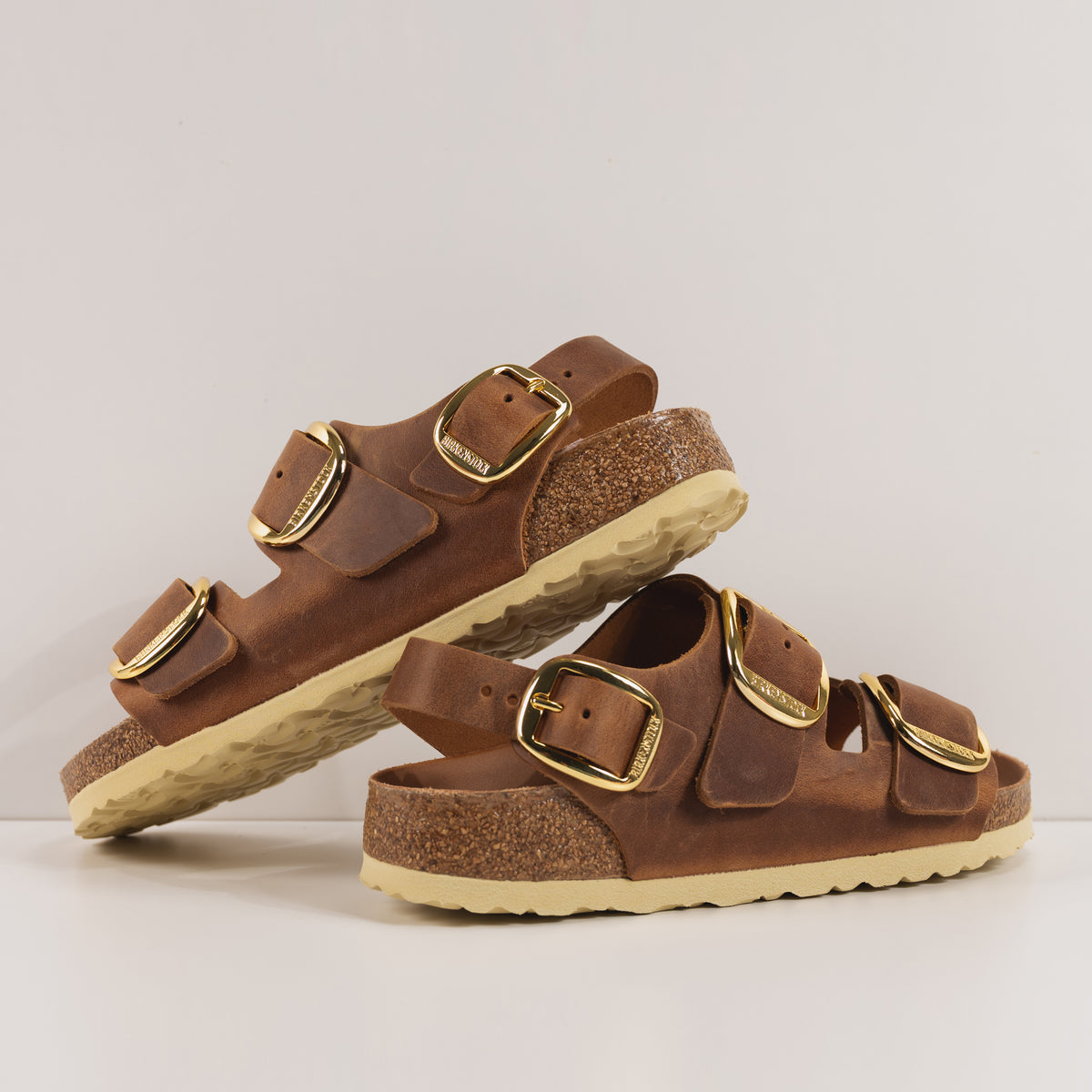 Birkenstock Milano Big Buckle Sandal with Backstrap in Cognac Oiled Leather