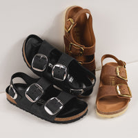 Birkenstock Milano Big Buckle Sandal with Backstrap in Cognac Oiled Leather