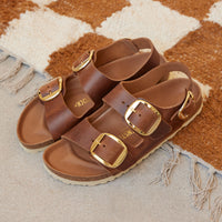 Birkenstock Milano Big Buckle Sandal with Backstrap in Cognac Oiled Leather