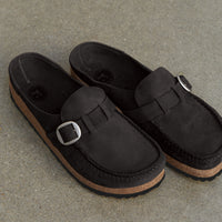 Women's Birkenstock Buckley Moccasin-Style Clog in Black Oiled Leather
