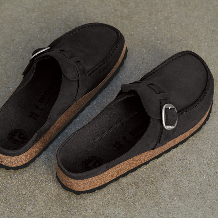 Women's Birkenstock Buckley Moccasin-Style Clog in Black Oiled Leather