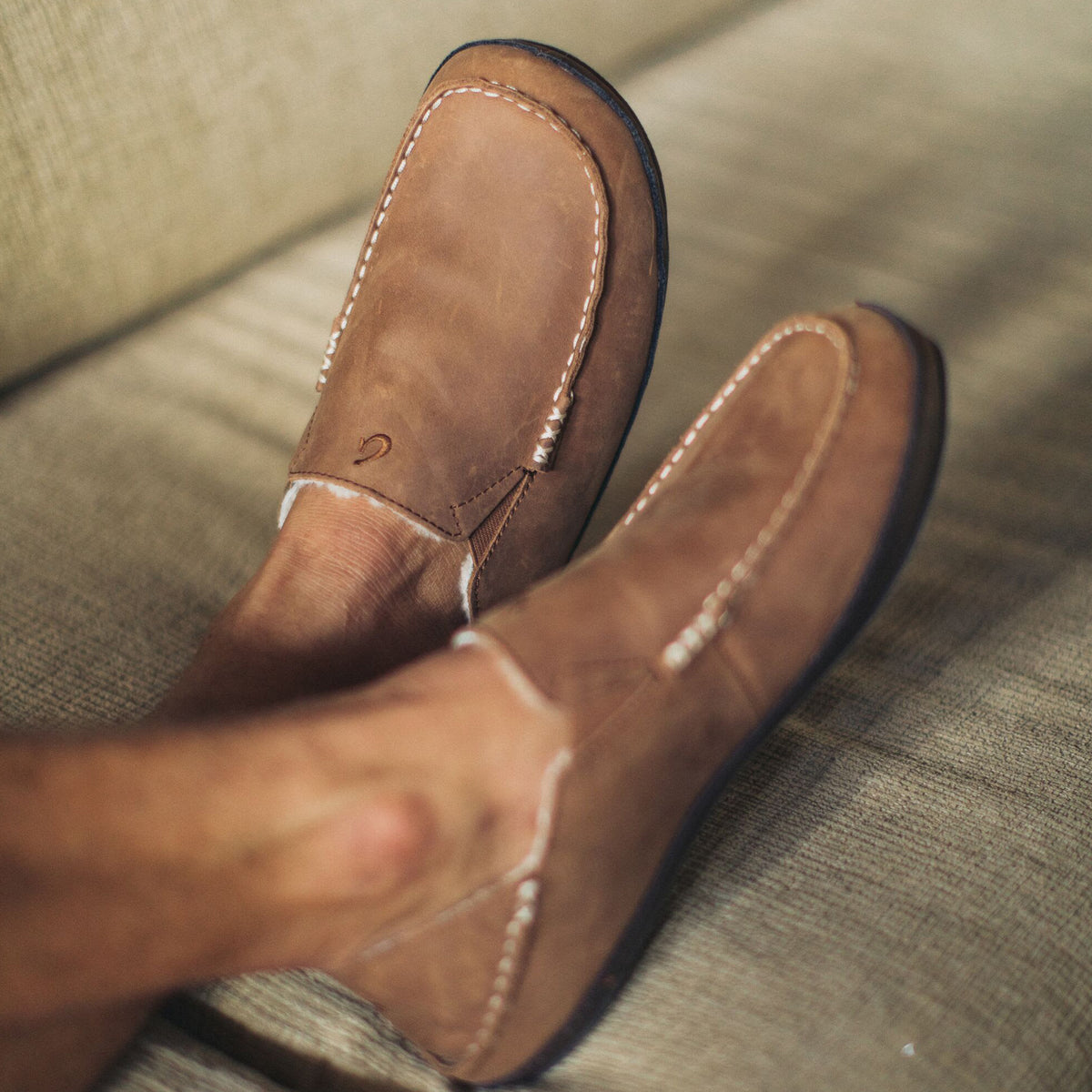 Men's Olukai Moloa Shearling-Lined Leather Slipper with Drop-In Heel