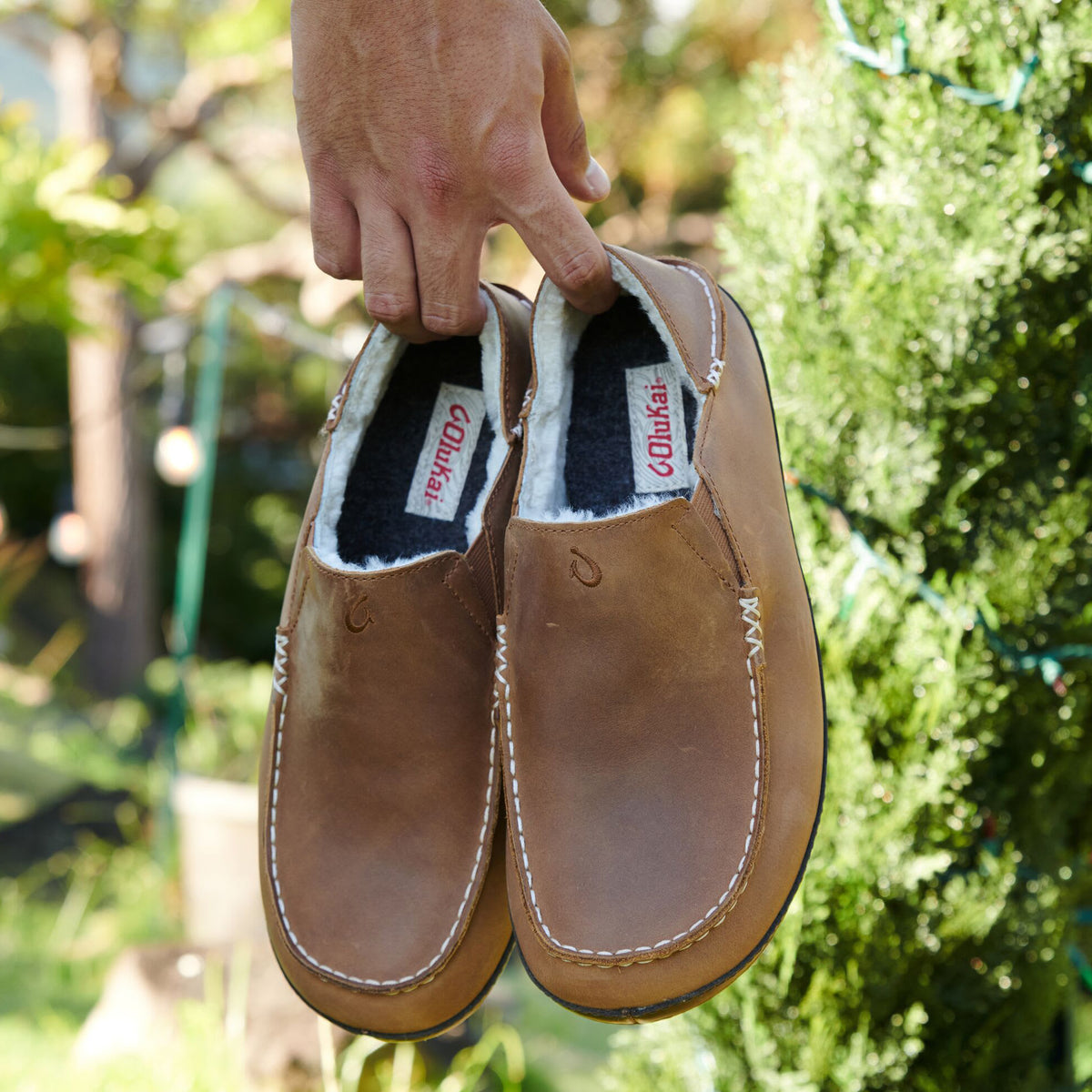 Men's Olukai Moloa Shearling-Lined Leather Slipper with Drop-In Heel