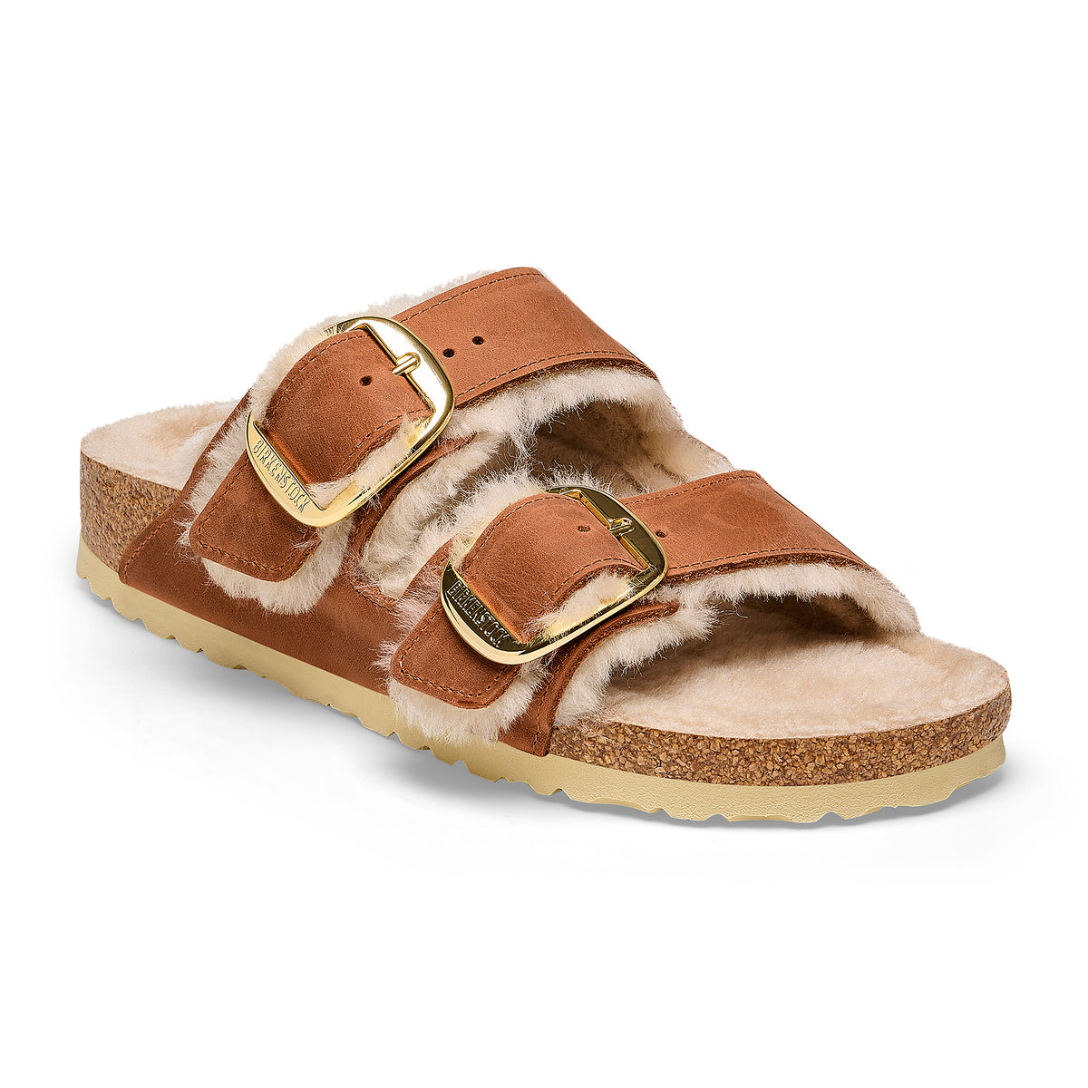 Birkenstock Arizona Big Buckle Shearling Sandal in Cognac Leather