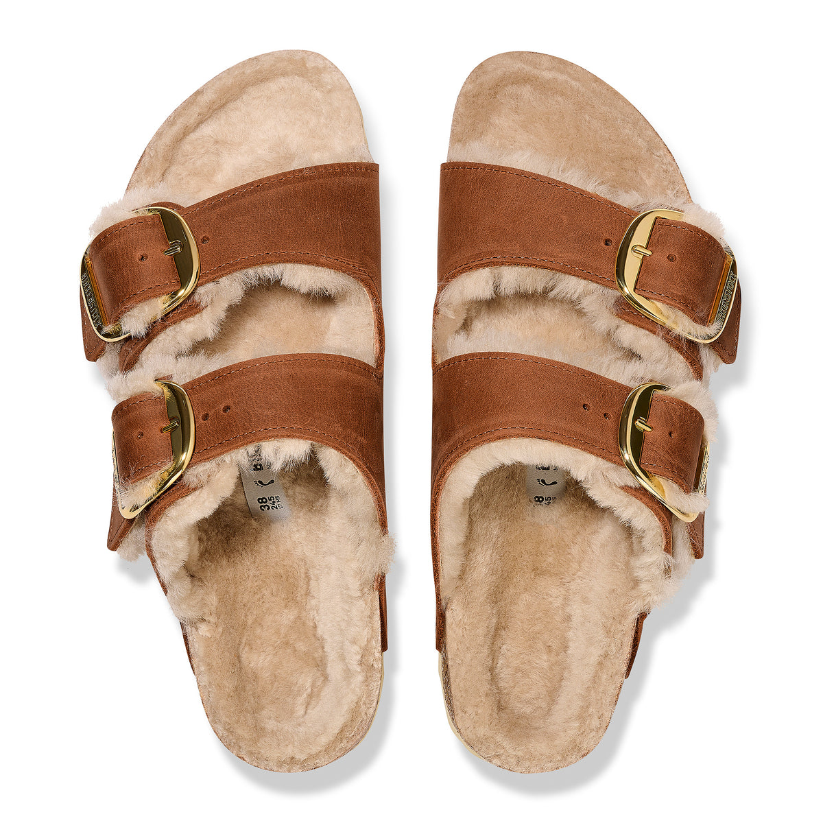 Birkenstock Arizona Big Buckle Shearling Sandal in Cognac Leather