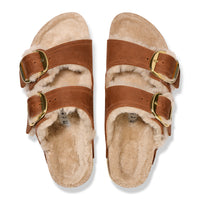 Birkenstock Arizona Big Buckle Shearling Sandal in Cognac Leather