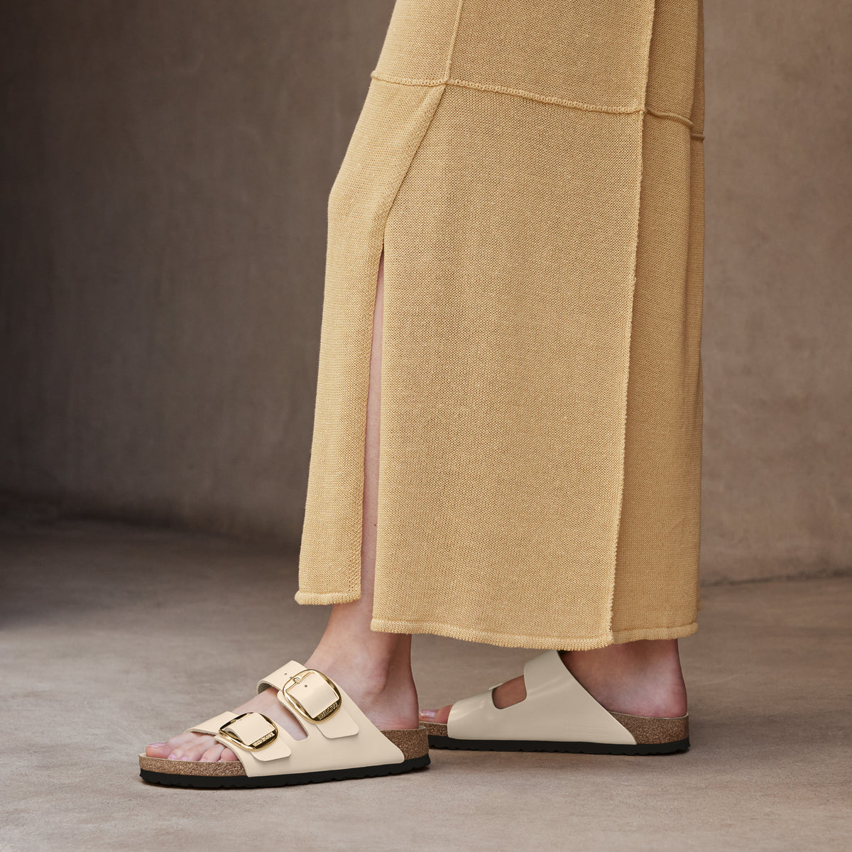 Birkenstock Arizona Big Buckle Sandal in Ecru High-Shine Patent Leather