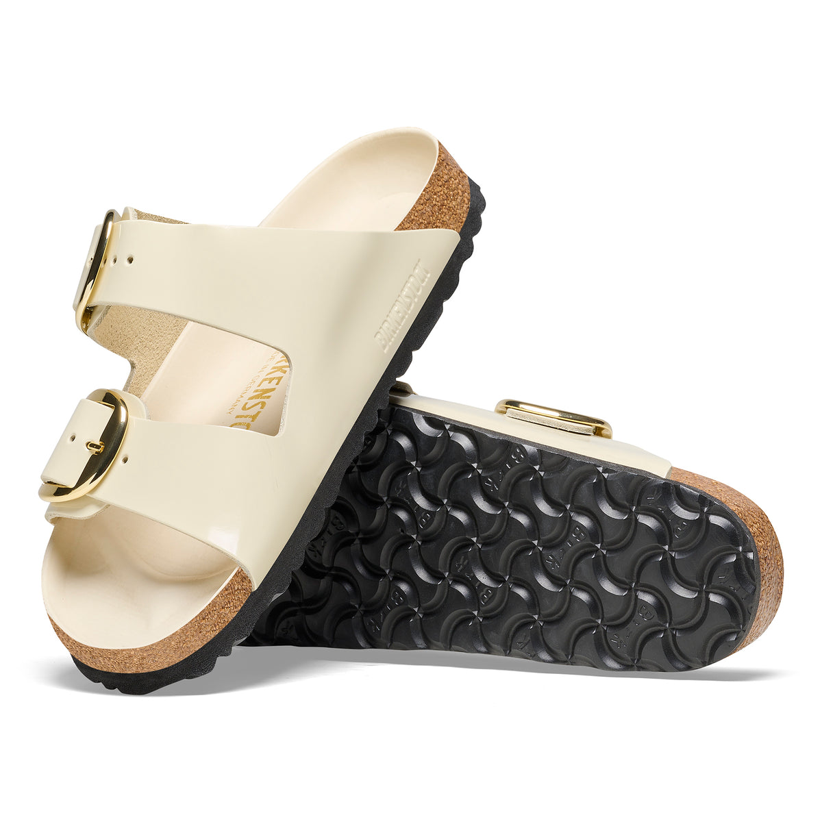 Birkenstock Arizona Big Buckle Sandal in Ecru High-Shine Patent Leather