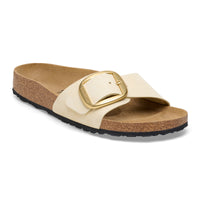 Birkenstock Madrid Big Buckle Slide in Ecru Nubuck Leather