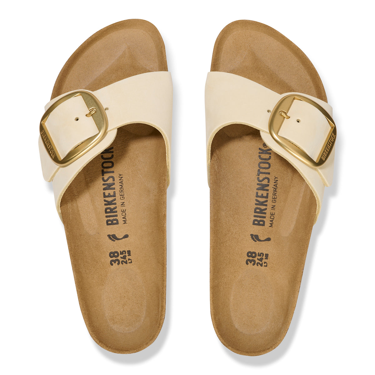 Birkenstock Madrid Big Buckle Slide in Ecru Nubuck Leather