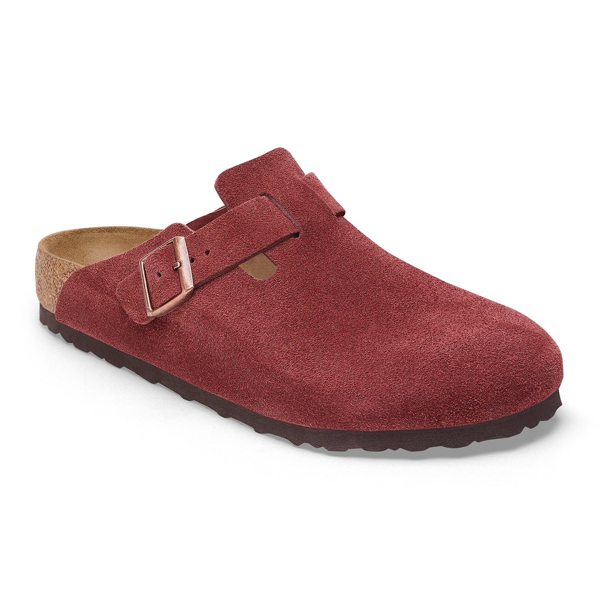 Birkenstock Boston Clog in Zinfandel Suede fall seasonal dark red.
Birkenstock Boston clog, Zinfandel suede, women’s slip-on clog, iconic Birkenstock footwear, all-day comfort shoes.