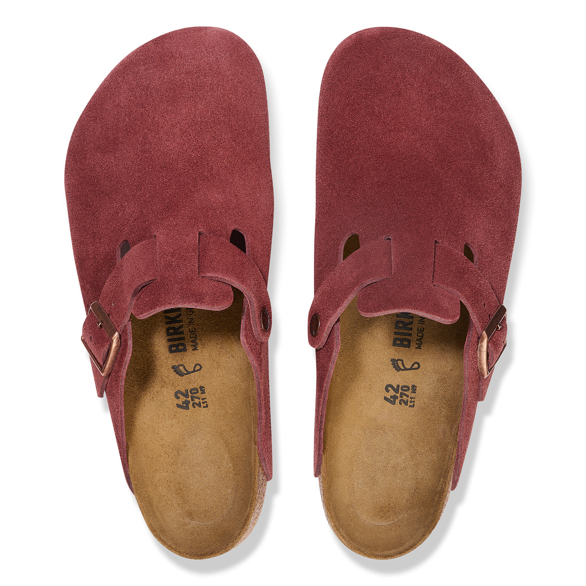 Birkenstock Boston Clog in Zinfandel Suede fall seasonal dark red.
Birkenstock Boston clog, Zinfandel suede, women’s slip-on clog, iconic Birkenstock footwear, all-day comfort shoes.
