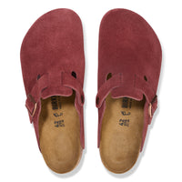 Birkenstock Boston Clog in Zinfandel Suede fall seasonal dark red.
Birkenstock Boston clog, Zinfandel suede, women’s slip-on clog, iconic Birkenstock footwear, all-day comfort shoes.
