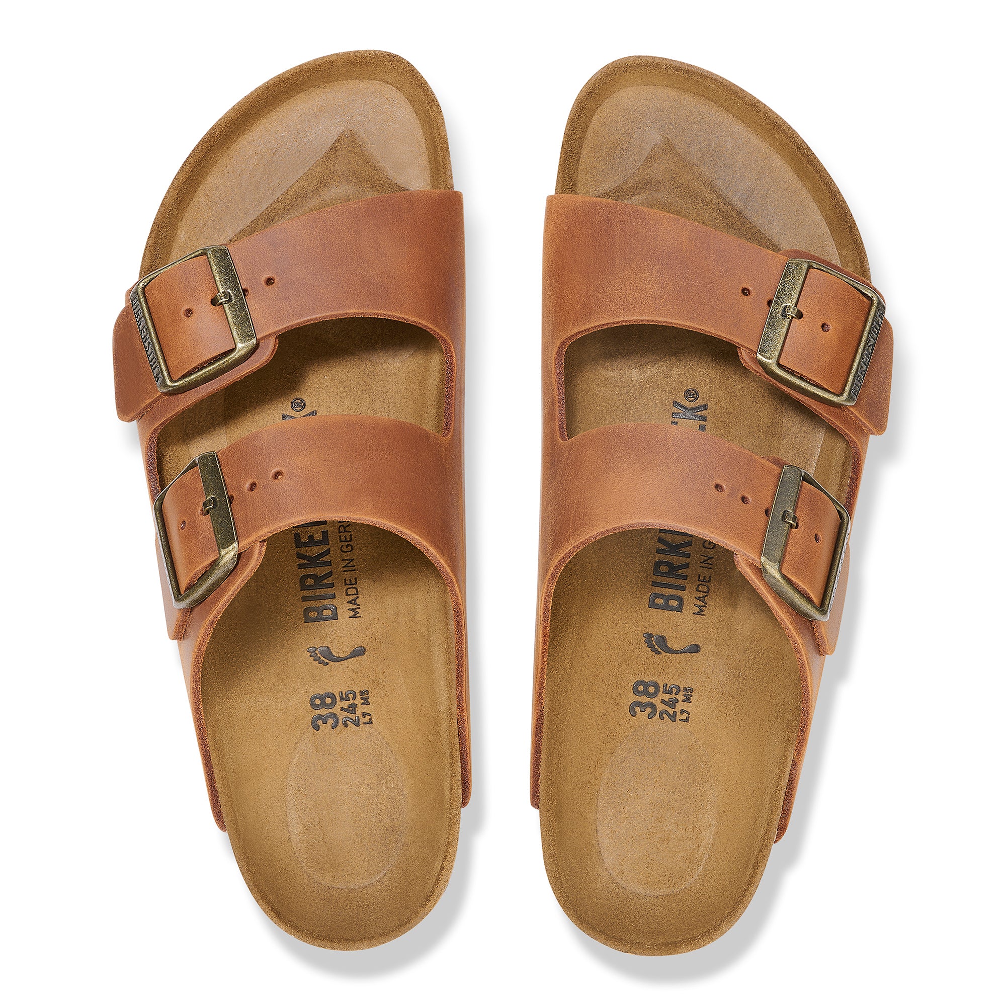 Classic Birkenstock Arizona Two-Strap Sandal in Cognac Oiled