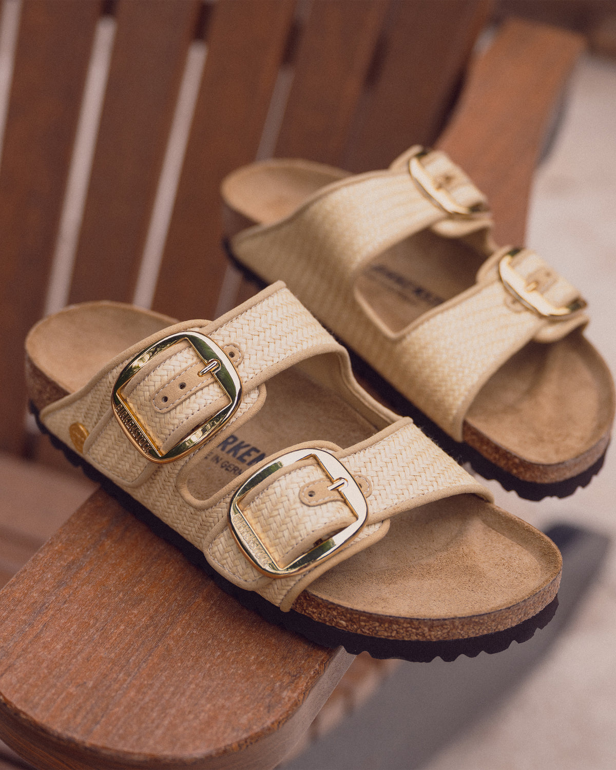 Birkenstock Arizona Big Buckle Sandal in Raffia Naturale Textile