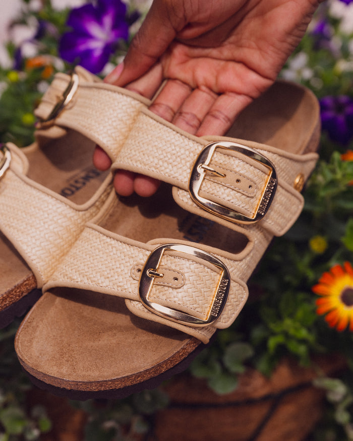 Birkenstock Arizona Big Buckle Sandal in Raffia Naturale Textile
