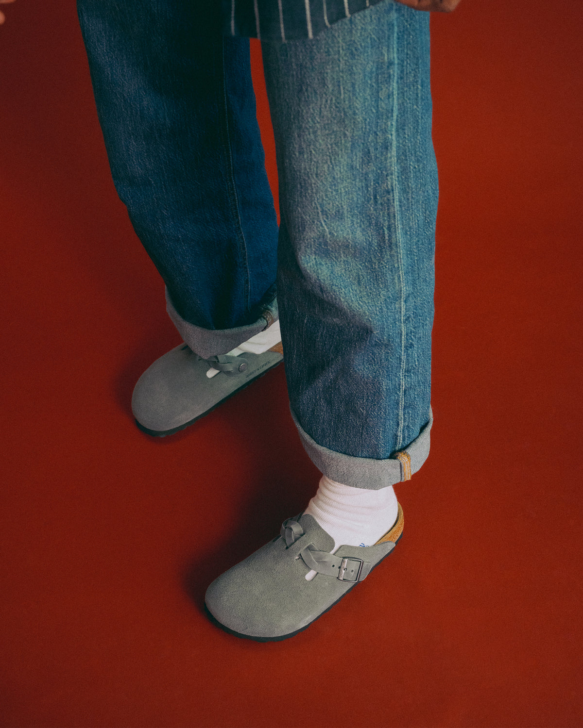 Birkenstock Boston Braided Clog in Basalt Gray Suede Leather