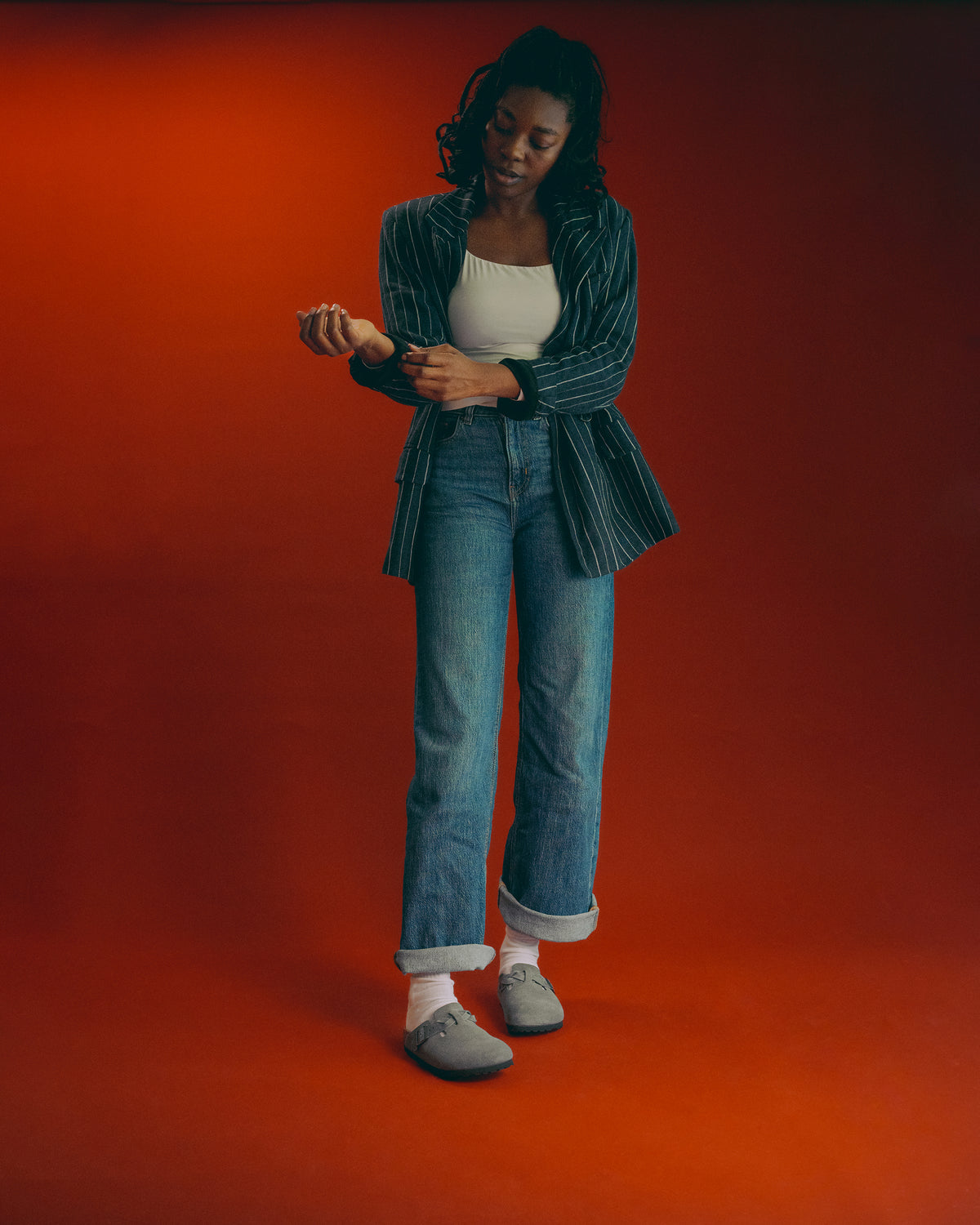 Birkenstock Boston Braided Clog in Basalt Gray Suede Leather