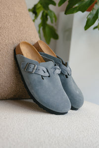 Birkenstock Boston Braided Clog in Basalt Gray Suede Leather