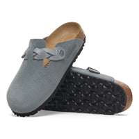 Birkenstock Boston Braided Clog in Basalt Gray Suede Leather