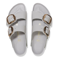 Birkenstock Arizona Big Buckle in Stone Coin Gray Natural High-Shine Leather Patent and golden buckle detail