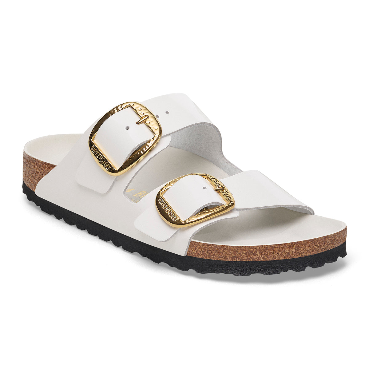 Women's Birkenstock Arizona Hammered Big Buckle in Natural Leather Patent - High Shine Antique White
