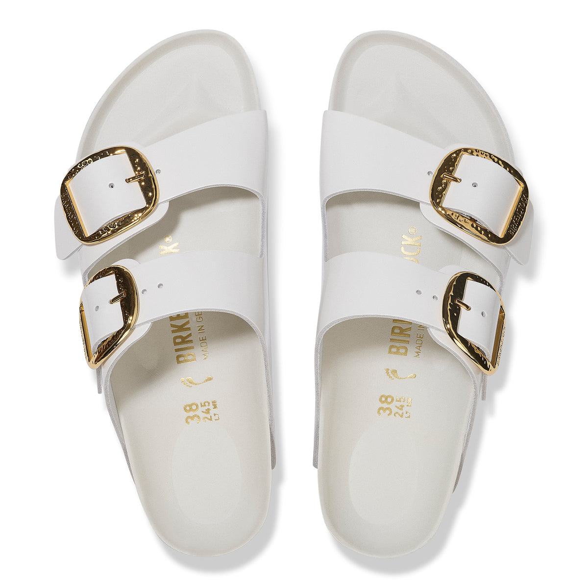 Women's Birkenstock Arizona Hammered Big Buckle in Natural Leather Patent - High Shine Antique White