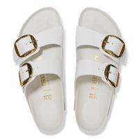 Women's Birkenstock Arizona Hammered Big Buckle in Natural Leather Patent - High Shine Antique White