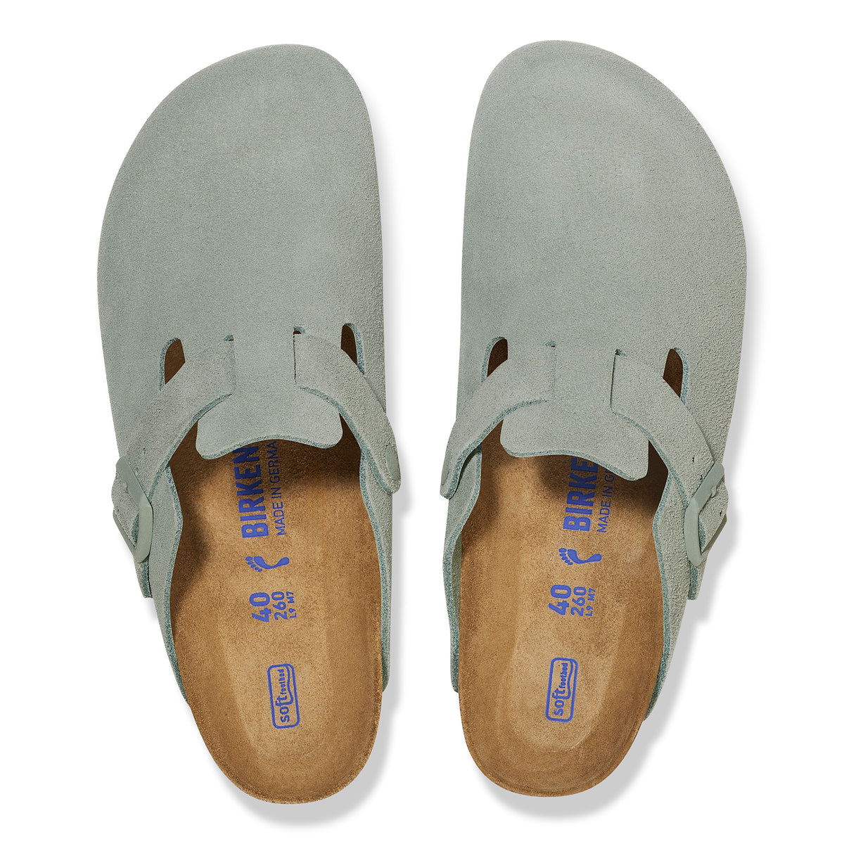 Women's Birkenstock Boston Soft Clog in Pure Sage Suede Leather