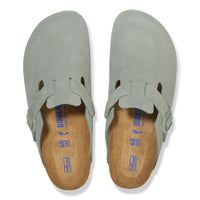 Women's Birkenstock Boston Soft Clog in Pure Sage Suede Leather