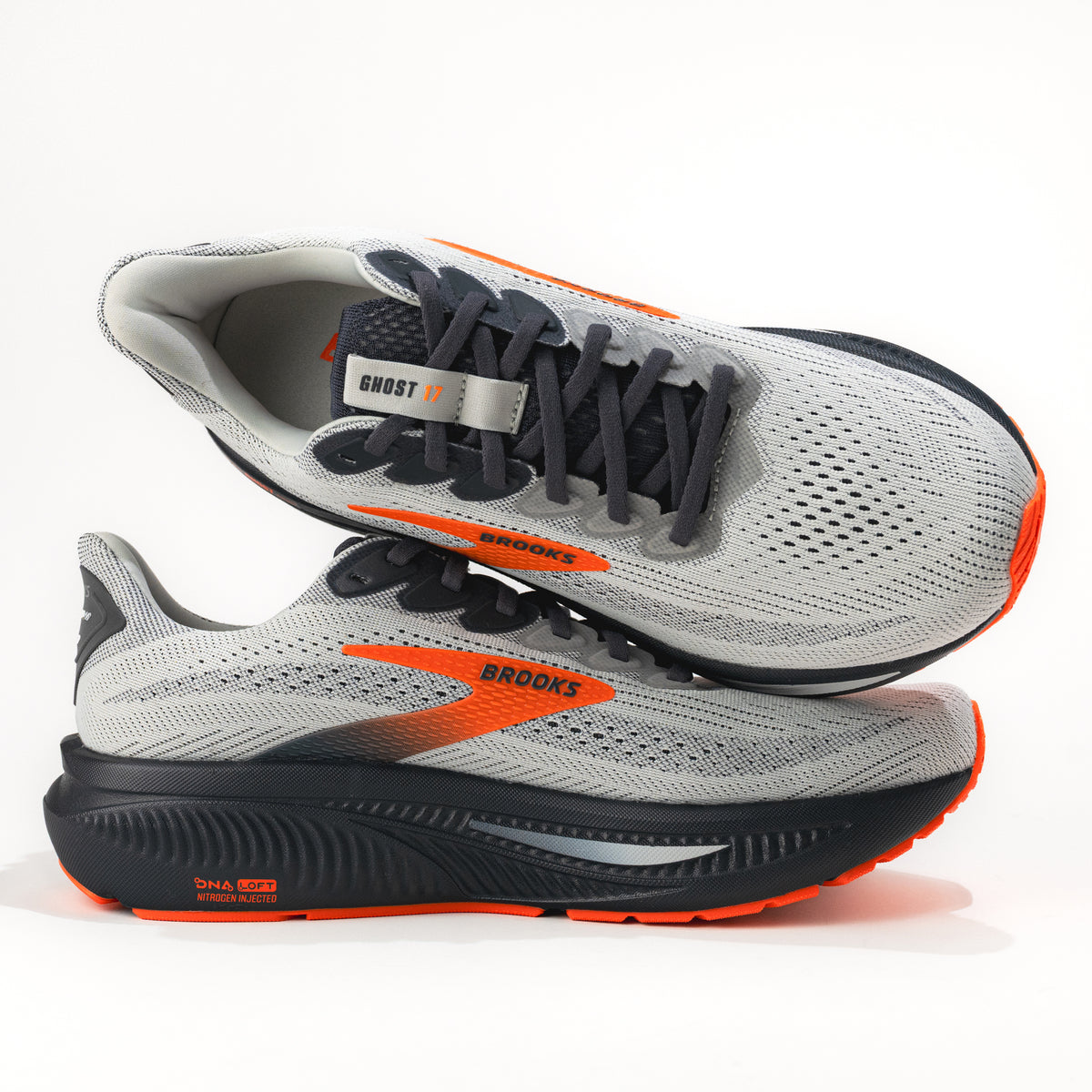 Men’s Brooks Ghost 17 Road Running Shoe in Oyster Mushroom/Orange/Ebony