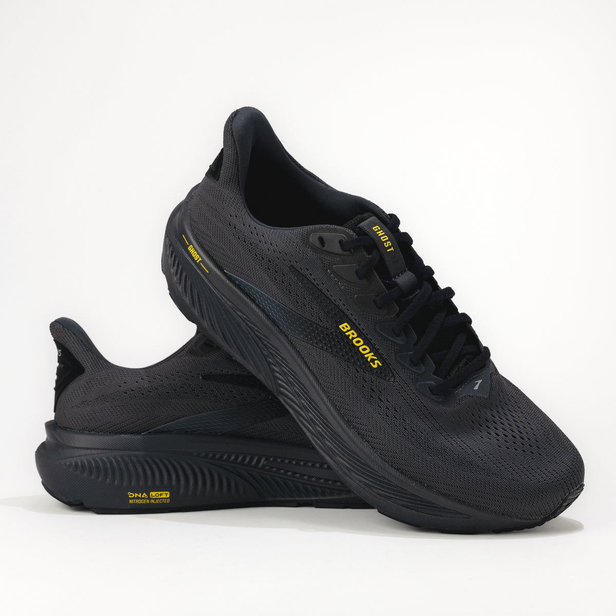 Men’s Brooks Ghost 17 Road Running Shoe in Ebony/Black/Yellow