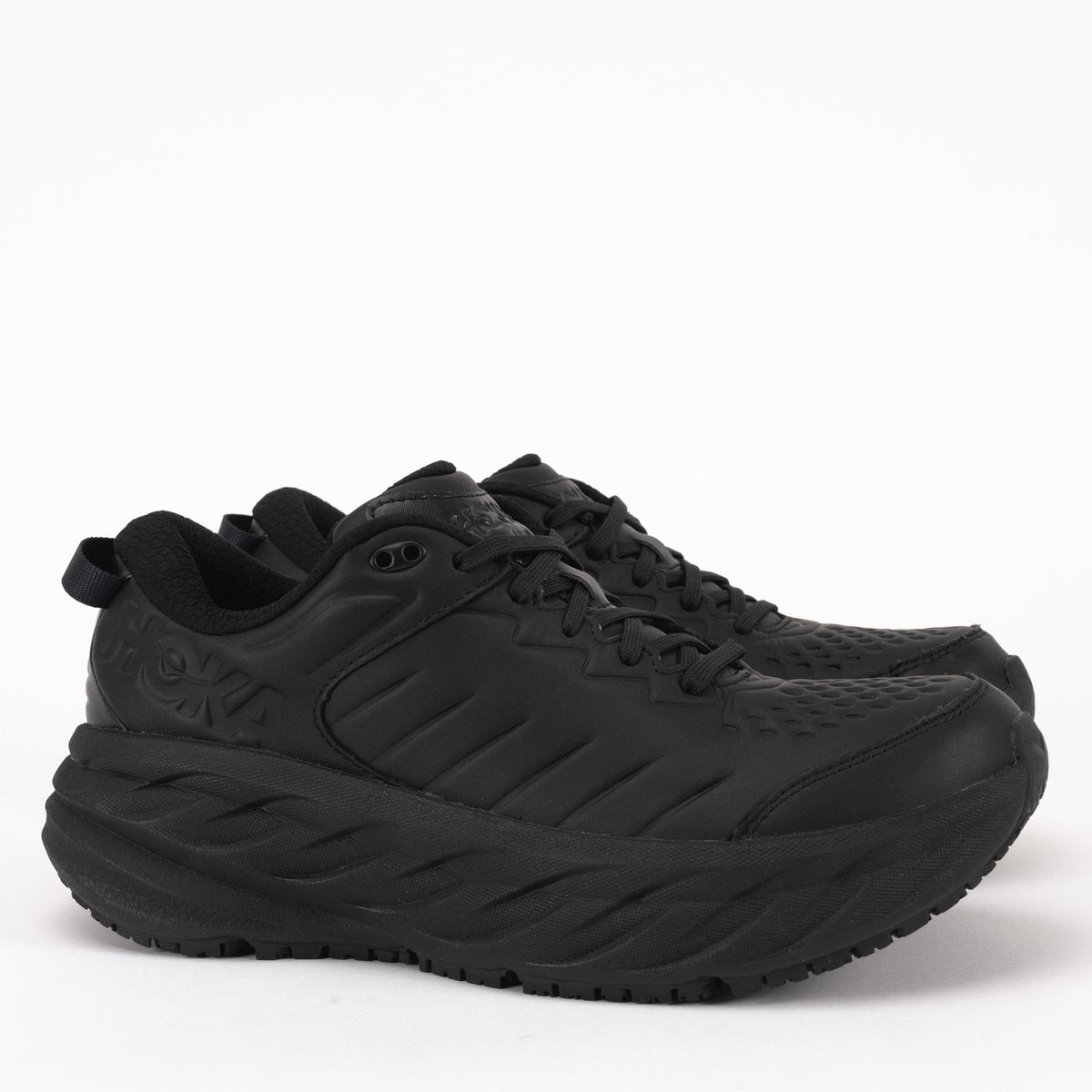 Men's HOKA Bondi SR Sneaker in Black Water-Resistant Leather