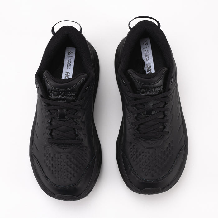 Men's HOKA Bondi SR Sneaker in Black Water-Resistant Leather