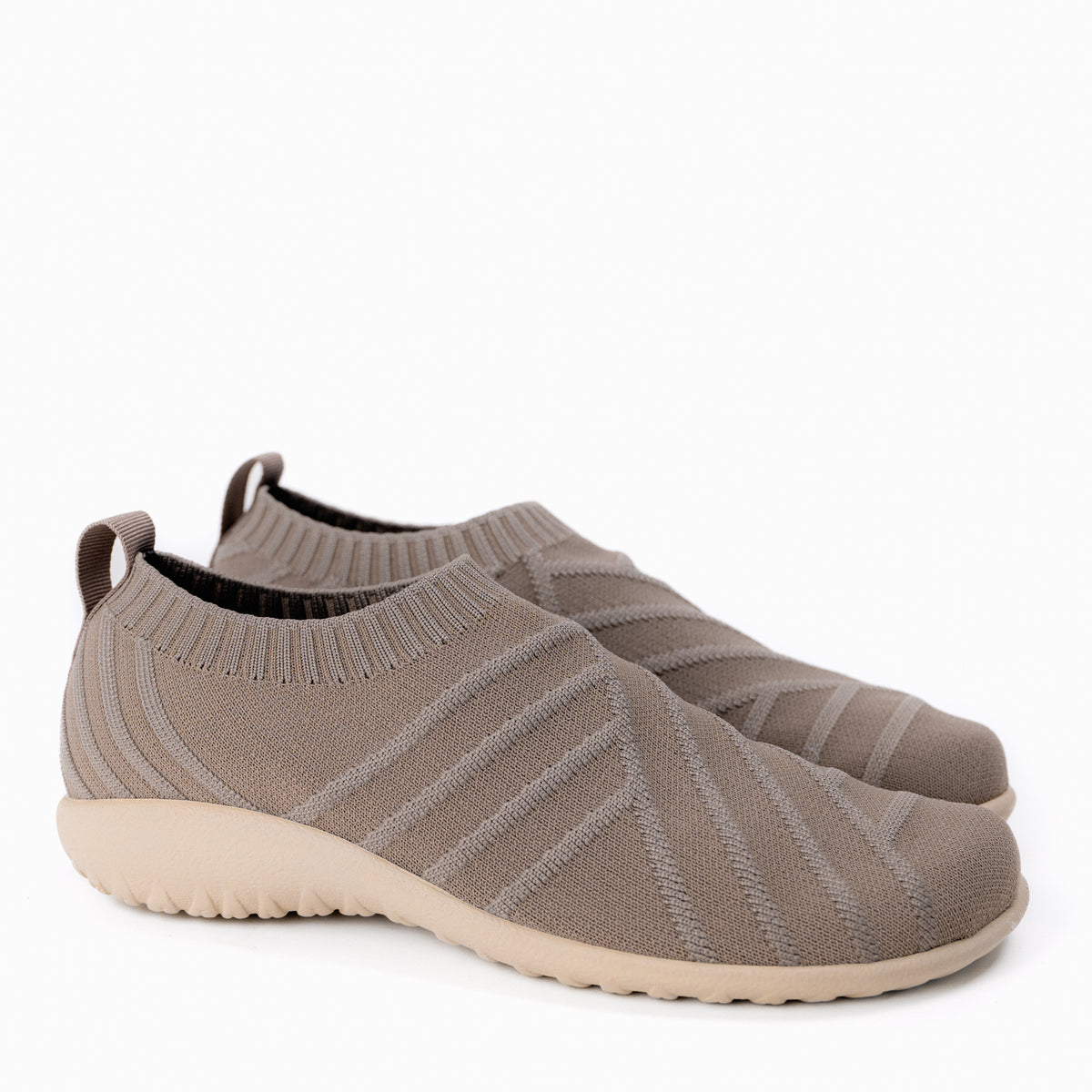Women's Naot Okahu Slip-On Sneaker in Taupe Knit with Koru Vegan Footbed