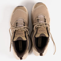 Overhead lace-up detail view of the Men's HOKA Anacapa 2 Low GTX Waterproof Hiking Shoe in Dune Nubuck Leather