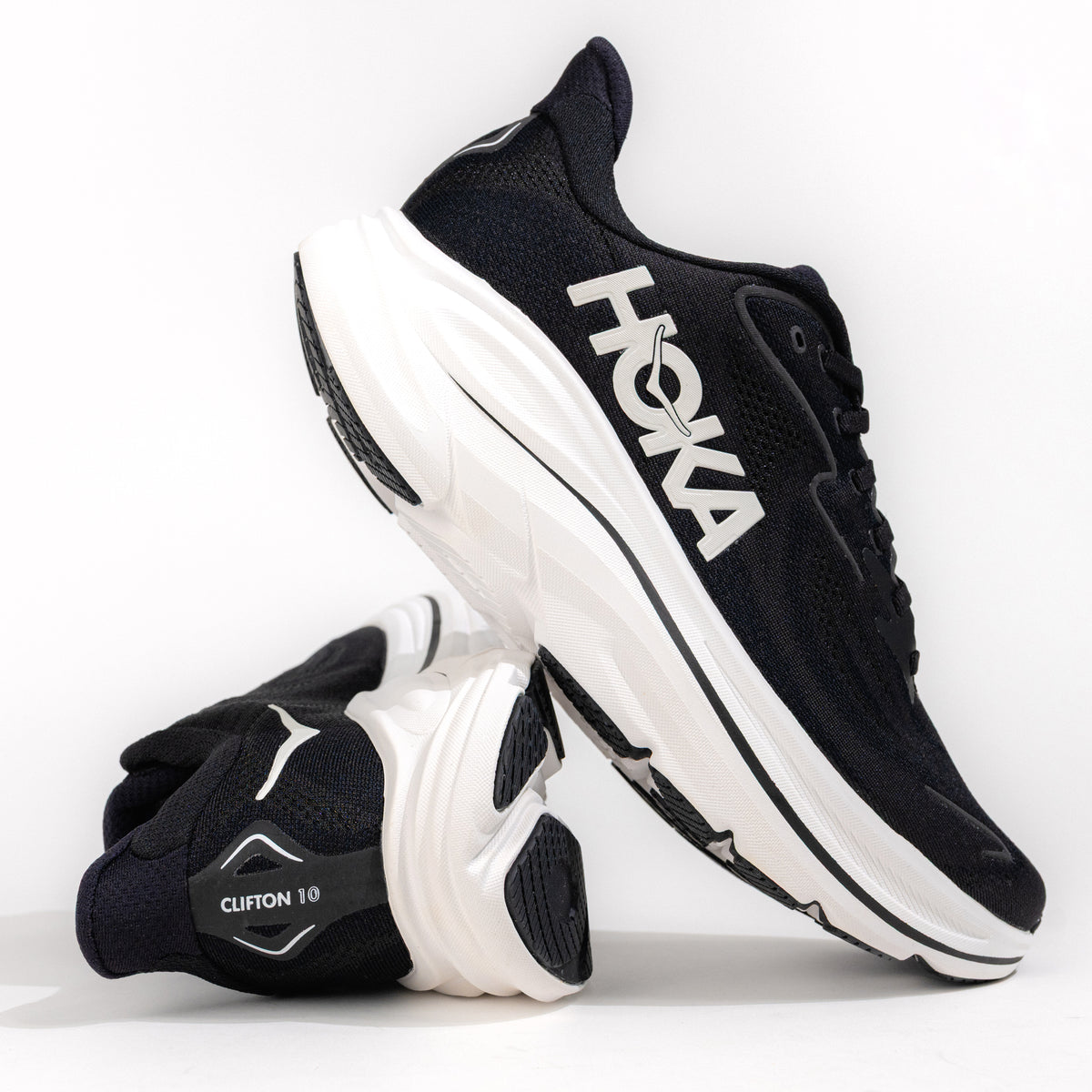 Men's HOKA Clifton 10 Lightweight Running Shoe in Black/White