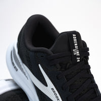 Close-up of laces on the Brooks Adrenaline GTS 24, emphasizing the snug, secure fit of the running shoe.