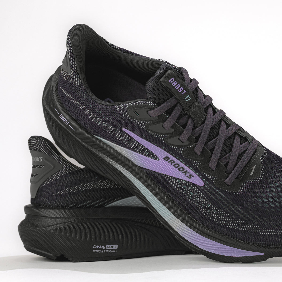 Women’s Brooks Ghost 17 Road‑Running Shoe in Grey/Clearwater/Purple
