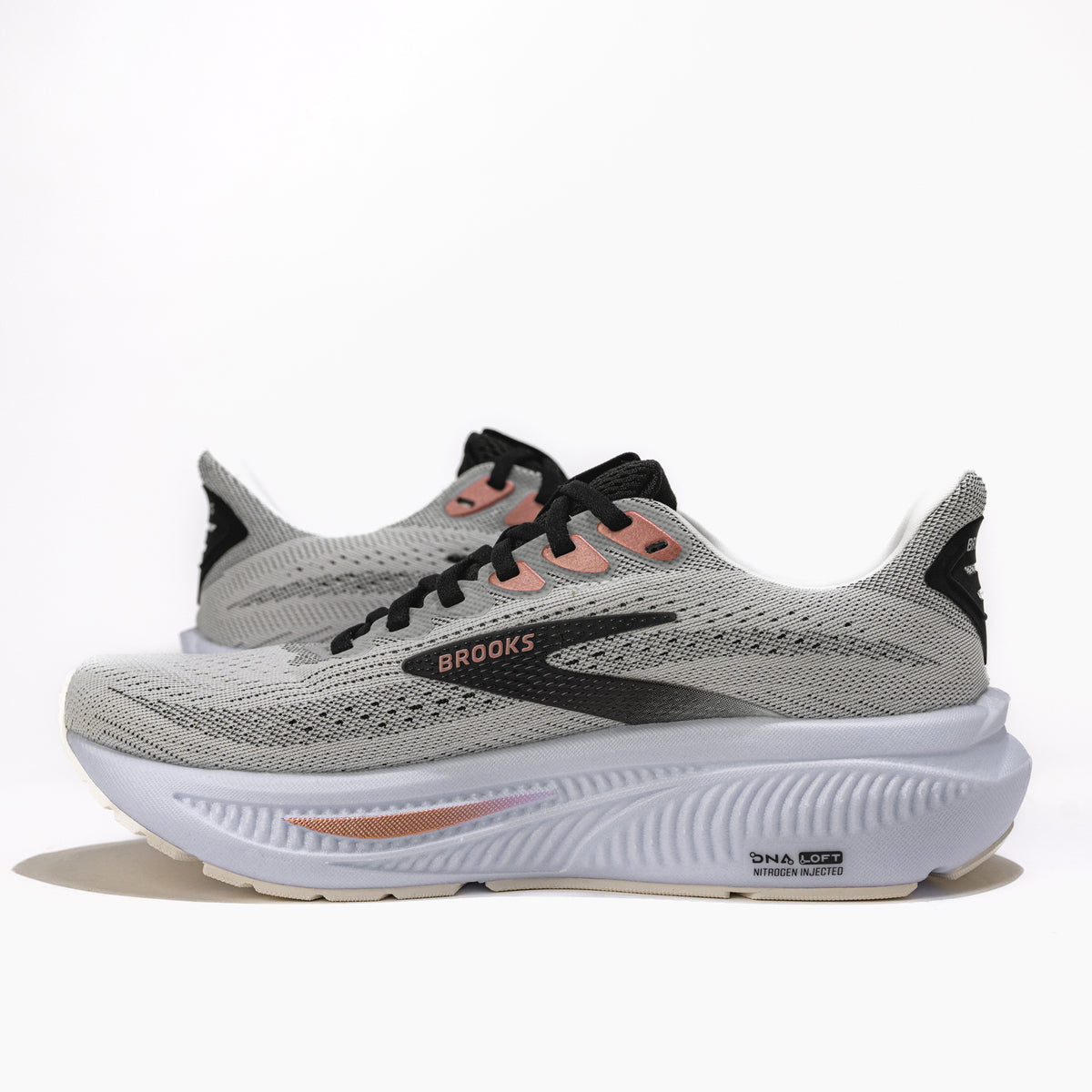 Women’s Brooks Ghost 17 Road‑Running Shoe in White/Black/Rose Gold